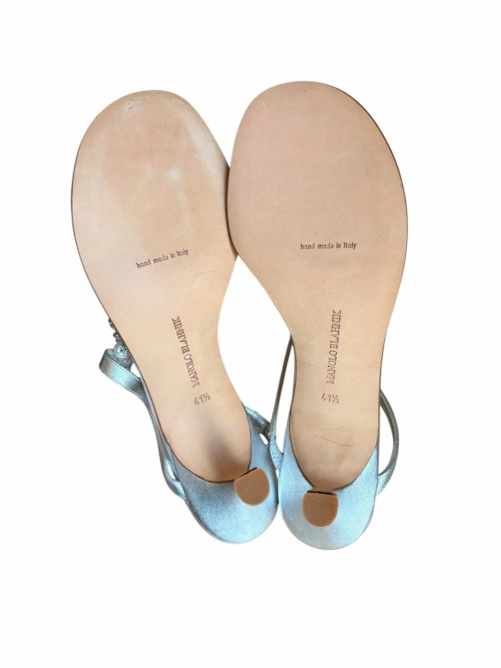 Manolo Blahnik Pearl-Embellished silver Kitten-Heel Sandals Y2K